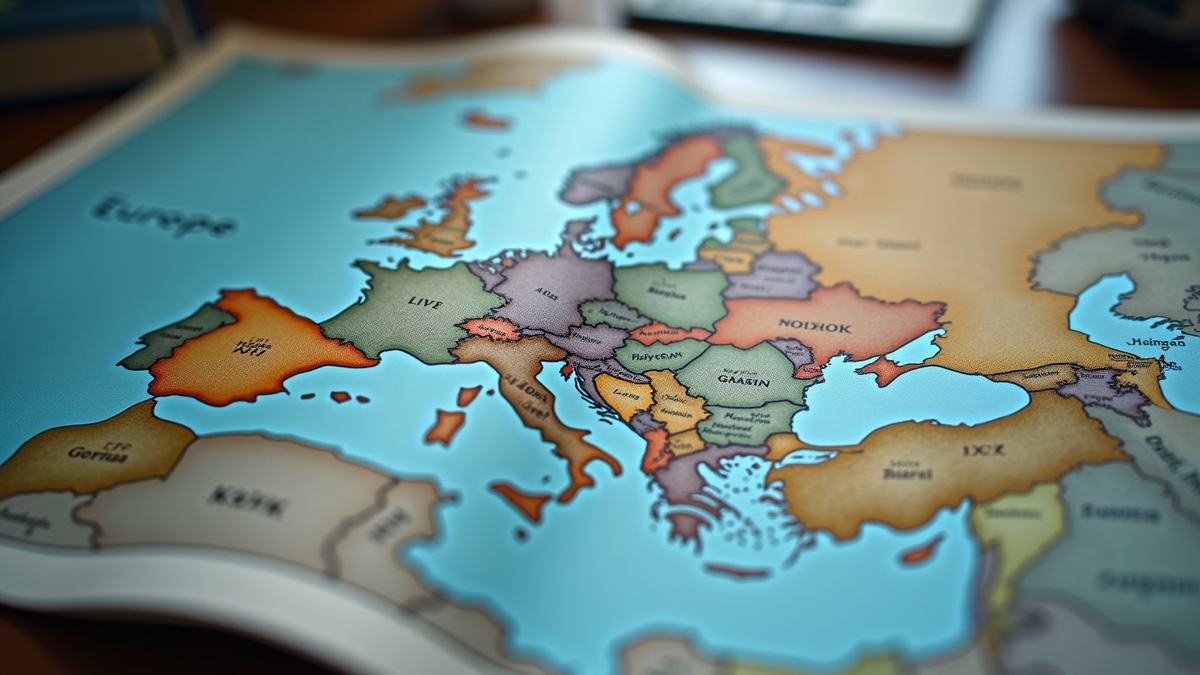 Pohjois-Euroopan kartta pöydällä